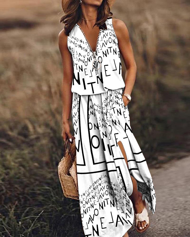 Sleeveless Letter Print Shift Dress