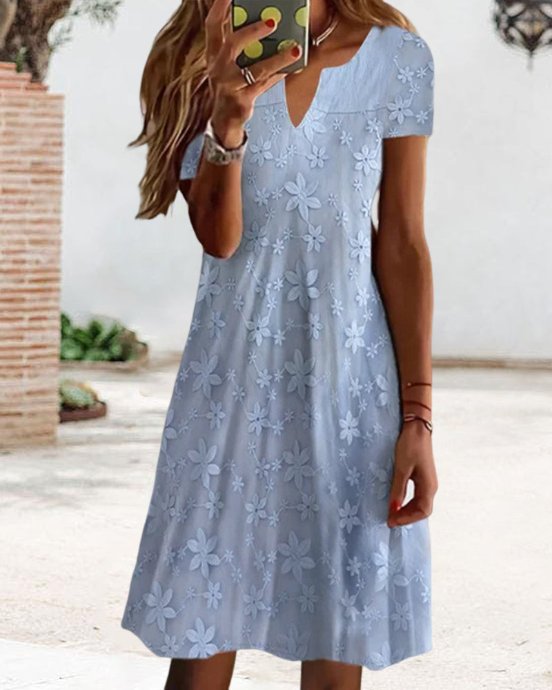 Elegant Lace Floral Short Sleeve Dress