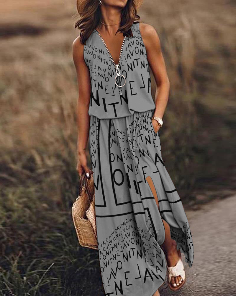 Sleeveless Letter Print Shift Dress