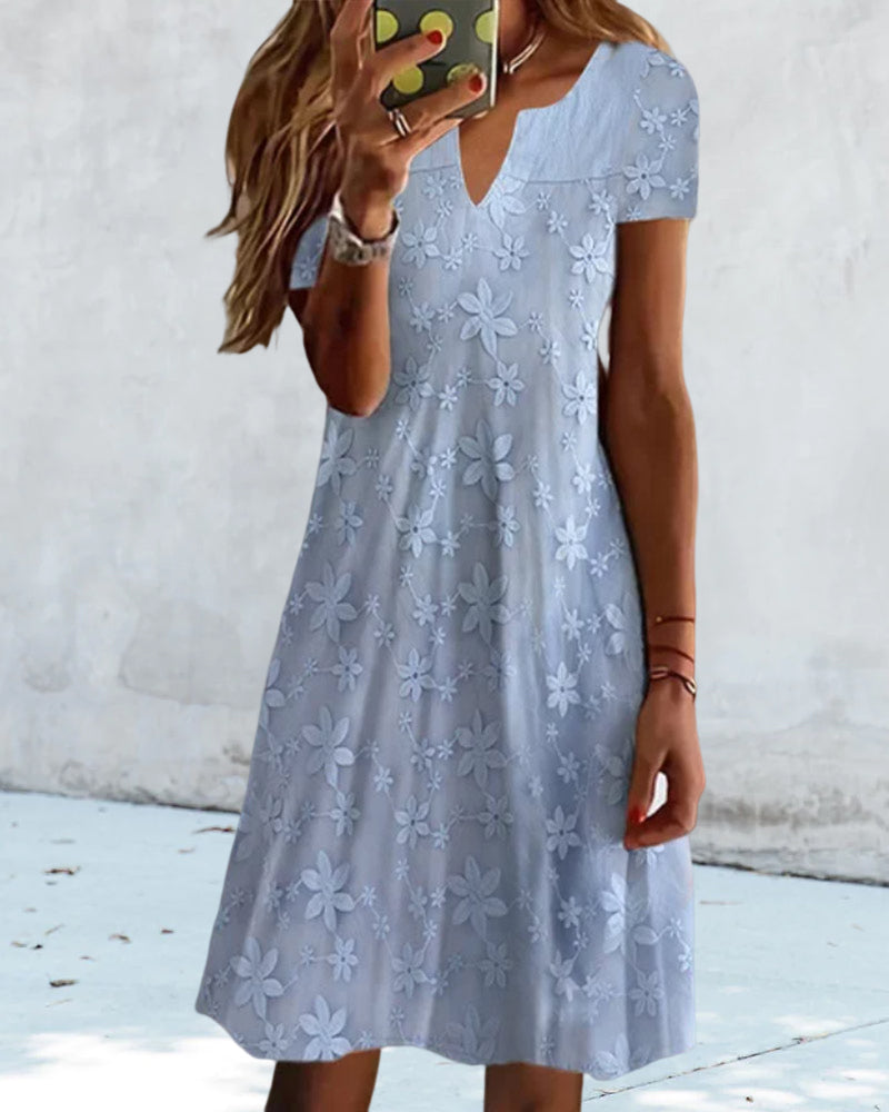 Elegant Lace Floral Short Sleeve Dress