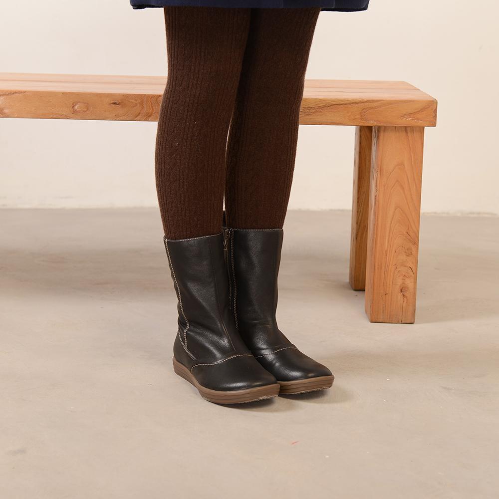 Wide Fit Handmade Leather Side Zip Calf Length Boots For Winter Designer Shoes Exquisite Suture Black/Khaki
