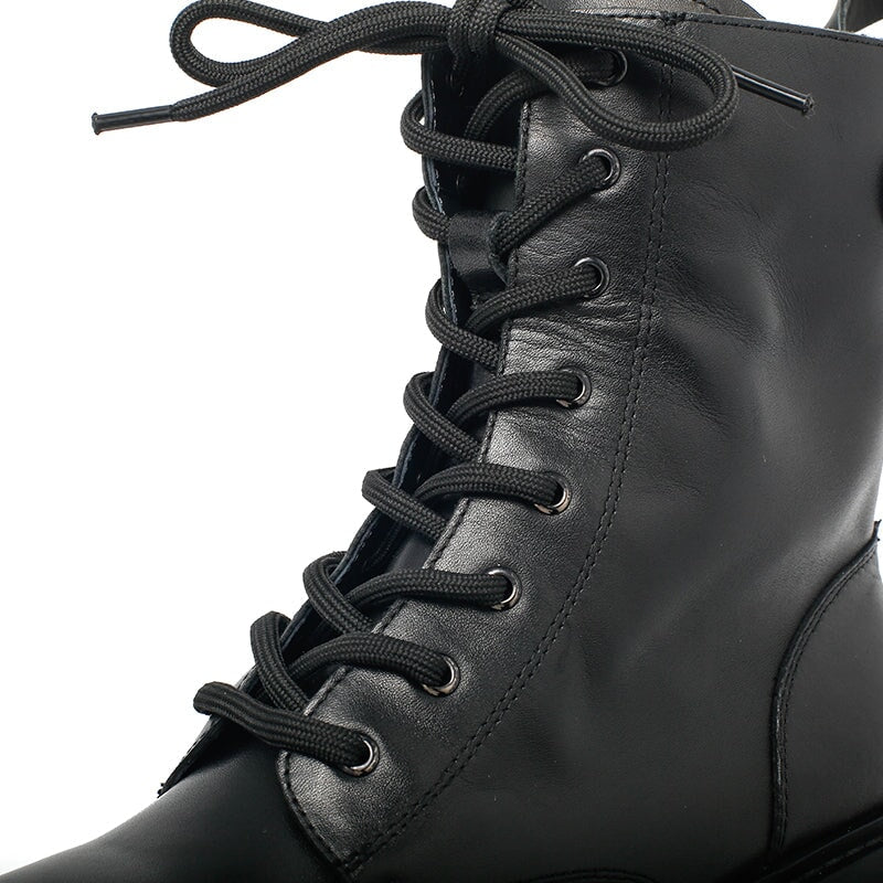 Fashion Leather Combat Boots Designer Retro Chunky Riding Boots
