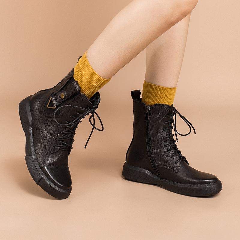 Leather Boots Designer Retro Chunky Riding Boots Side Heart Shape Handmade Coffee/Black/Yellow