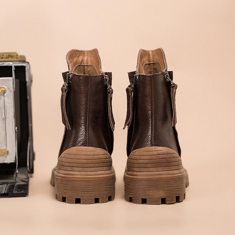 Leather Western Boots Handmade Cowboy Boots Designer Shoes Side Zip Ankle Boots Coffee/Black