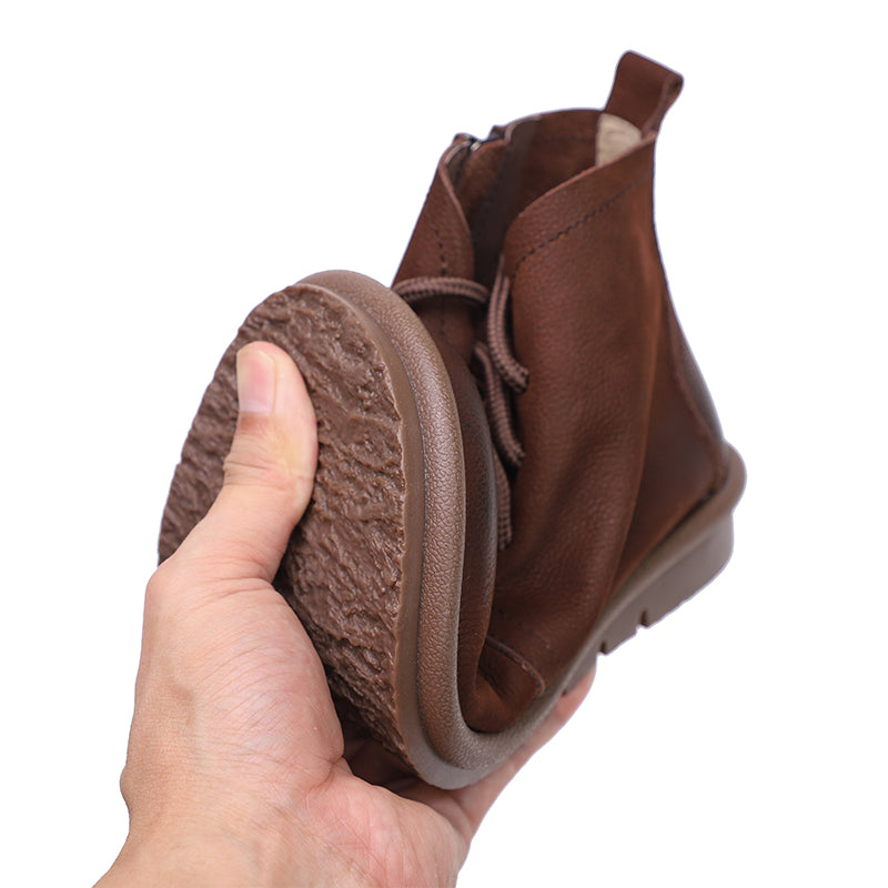 Handmade Soft Leather Ankle Boots Retro Round Toe Short Boots Women Mori Girl Boots