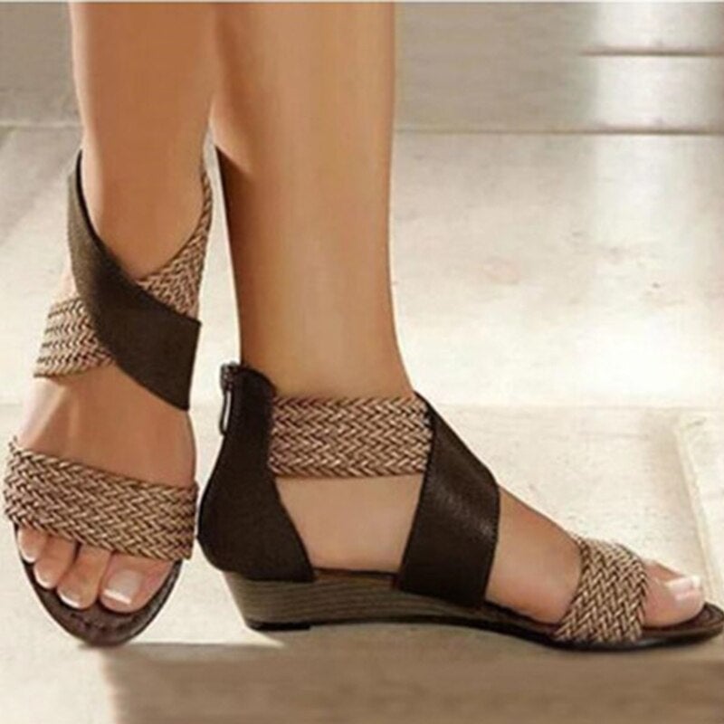 Woman Rome Hemp Wedges Ladies Zippers Sandals