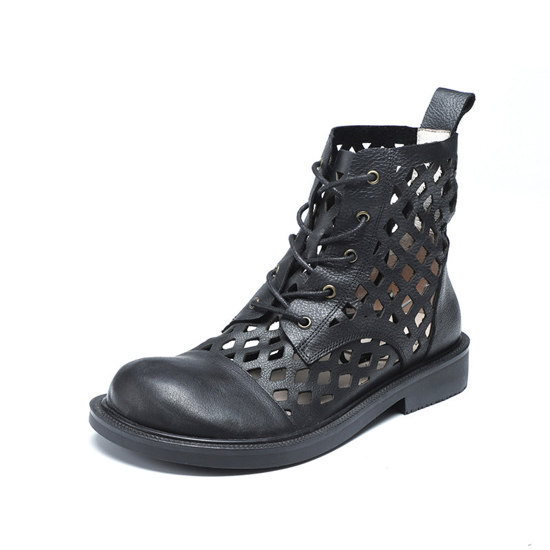 Handmade Leather Boots For Women in Black/Brown - Summer Ankle Boots