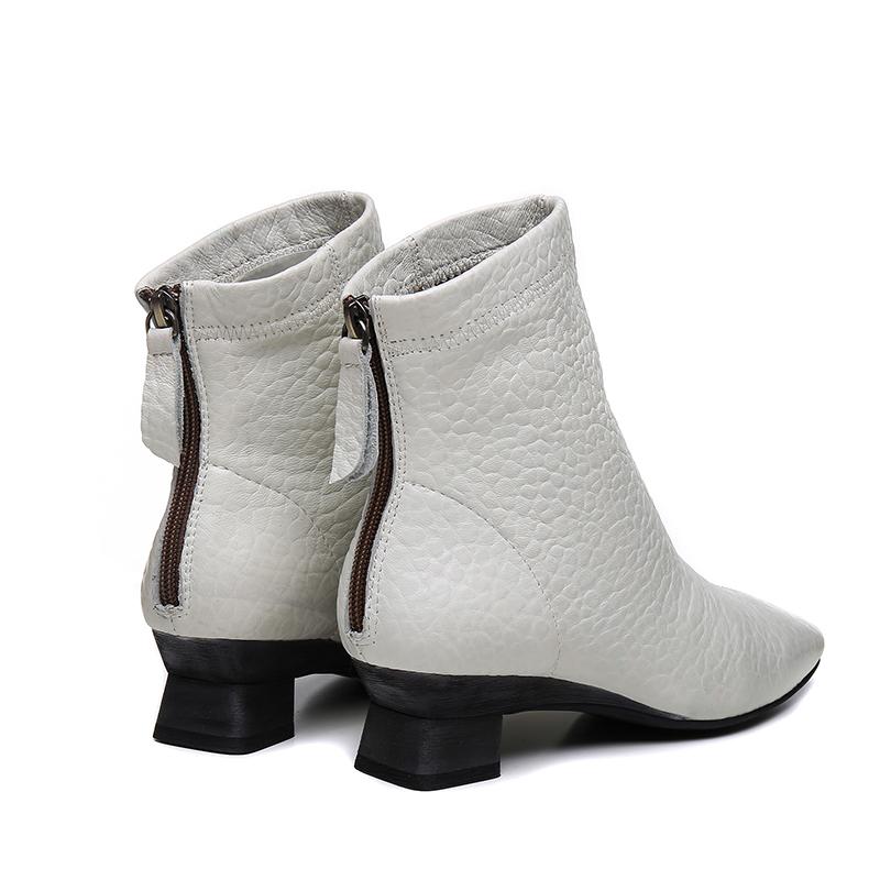 Handmade Leather Chelsea Boots For Women Soft Ankle Boots Retro Square Toe Black/Brown/Off White