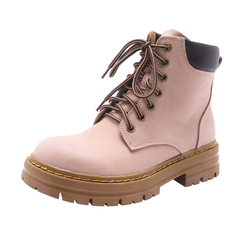 Women's Handmade High Lace-up Boot in Nubuck Calfskin Waterproof Platform Boots