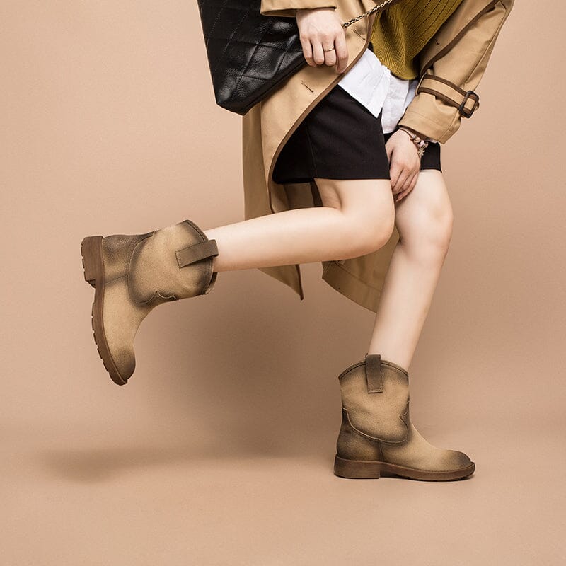 Matte Leather Western Boots Handmade Cowboy Boots Gradient Colors in Brown/Apricot