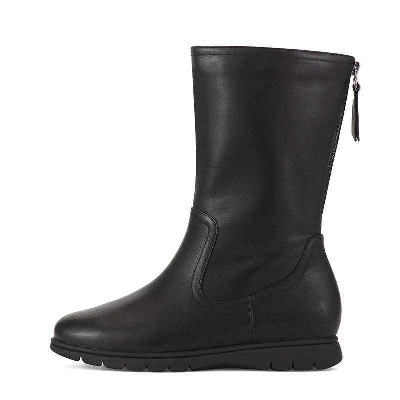 Retro Leather Mid Calf Boots for Cold Winter Classic Boots Black Handmade Short Plush Lining