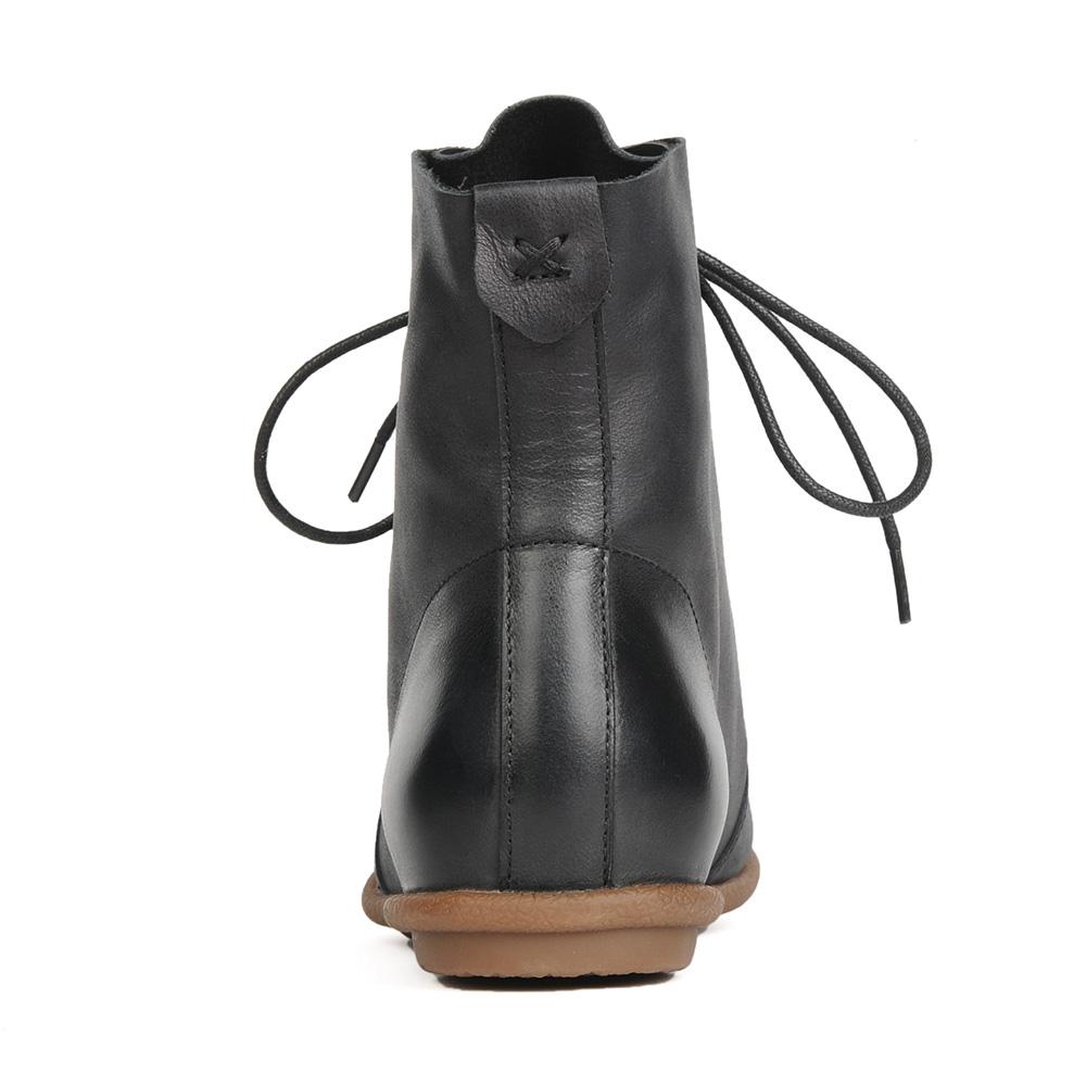Oxfords For Women Lace Up Flat Sole Ankle Boots Handmade Waxing Leather Boots Black/Brown
