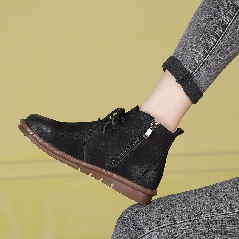 Handmade Soft Leather Ankle Boots Retro Round Toe Short Boots Women Mori Girl Boots