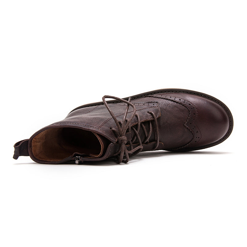 Handmade Leather Wingtip Brogue Ankle Boots For Women Black/Red Brown Round Toe Oxfords Boots