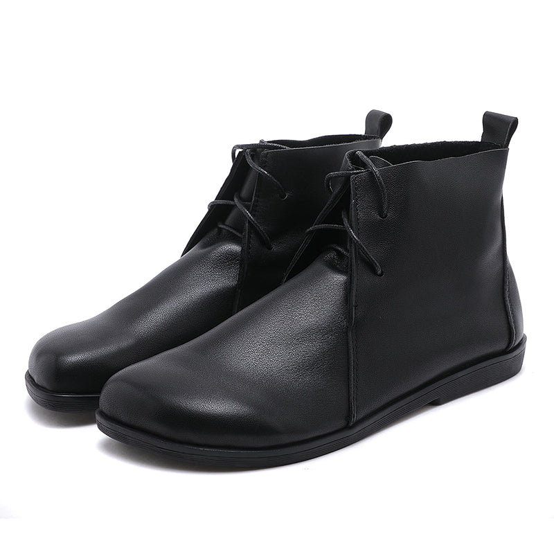 Handmade Soft Leather Ankle Boots Retro Round Toe Short Boots Women Mori Girl Boots