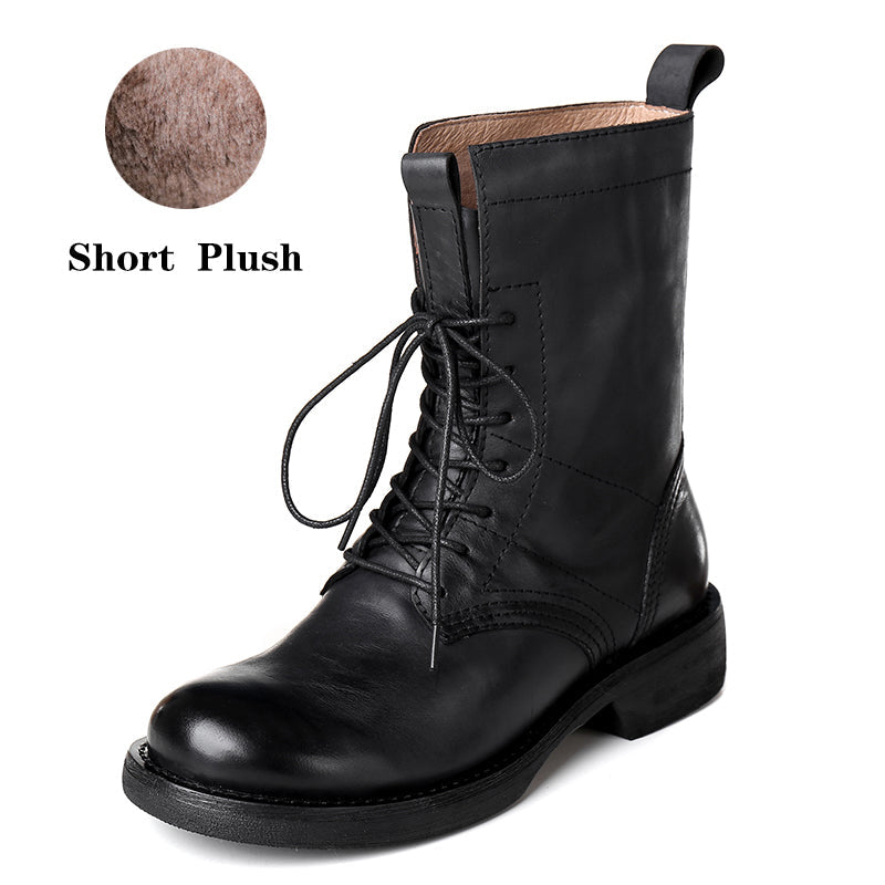 Retro Short Boots Women Handmade Genuine Leather Boots Biker Boots Coffee/Black
