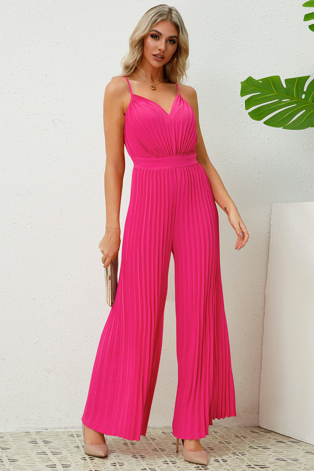 V Neck Pleated Jumpsuit