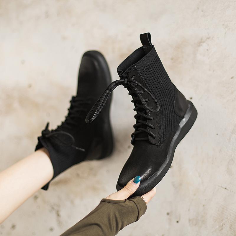 Matte Leather Combat Boots Lace Up Boots Short Plush Lined Or Leather For Choice Brown/Black /Beige