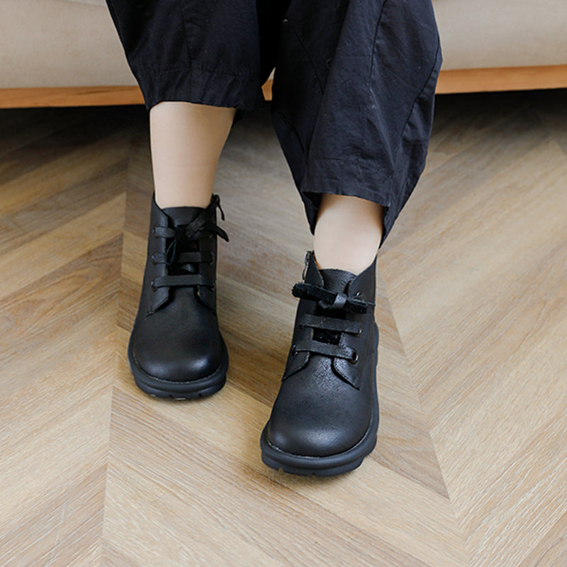 Handmade Retro Leather Ankle Boots For Women Side Zipper Black/Brown