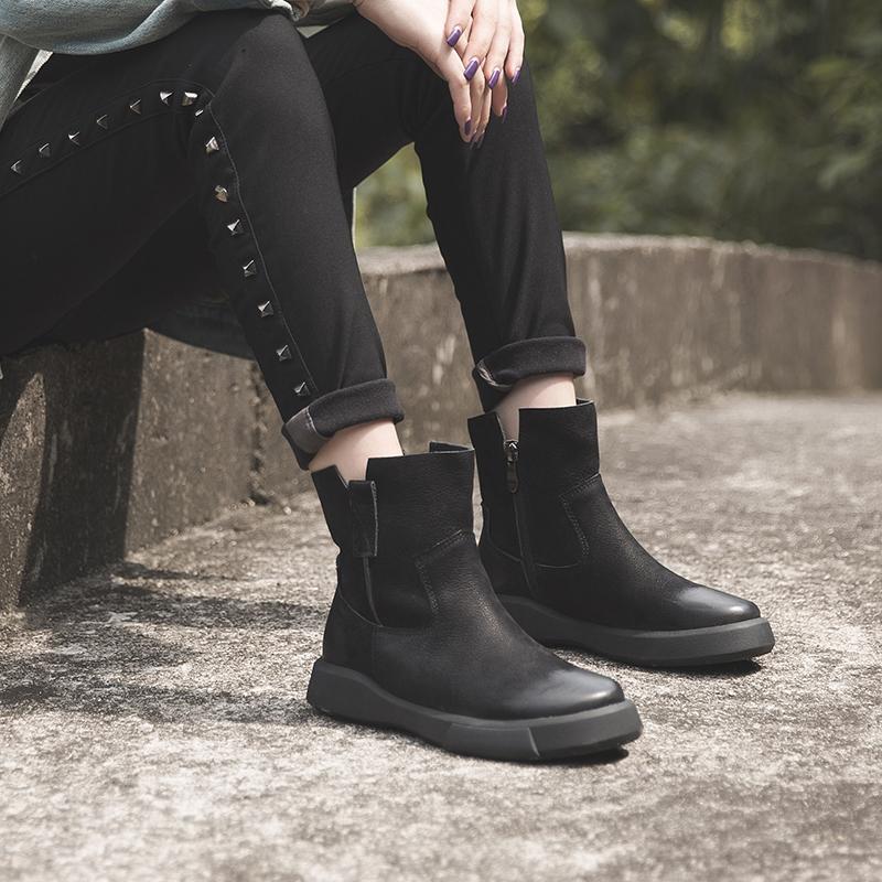 Waxing Leather Short Boots for Winter Side Zipper Chelsea Boots Black/Coffee