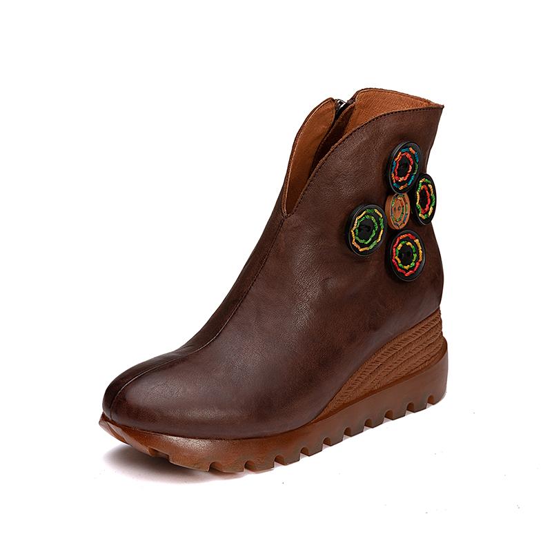Retro Nubuck Boots For Womens Leather Platform Boots Black/Coffee