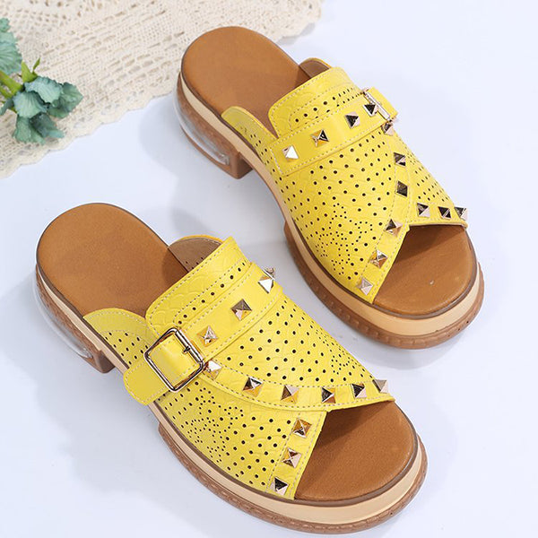 Fish Mouth Toe Colorblock Snakeskin Rivets Slippers
