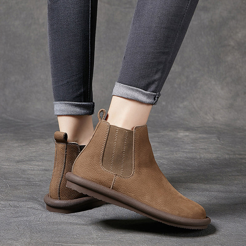 Women's Leather Chelsea Boots Soft and Retro Style in Khaki/Coffee