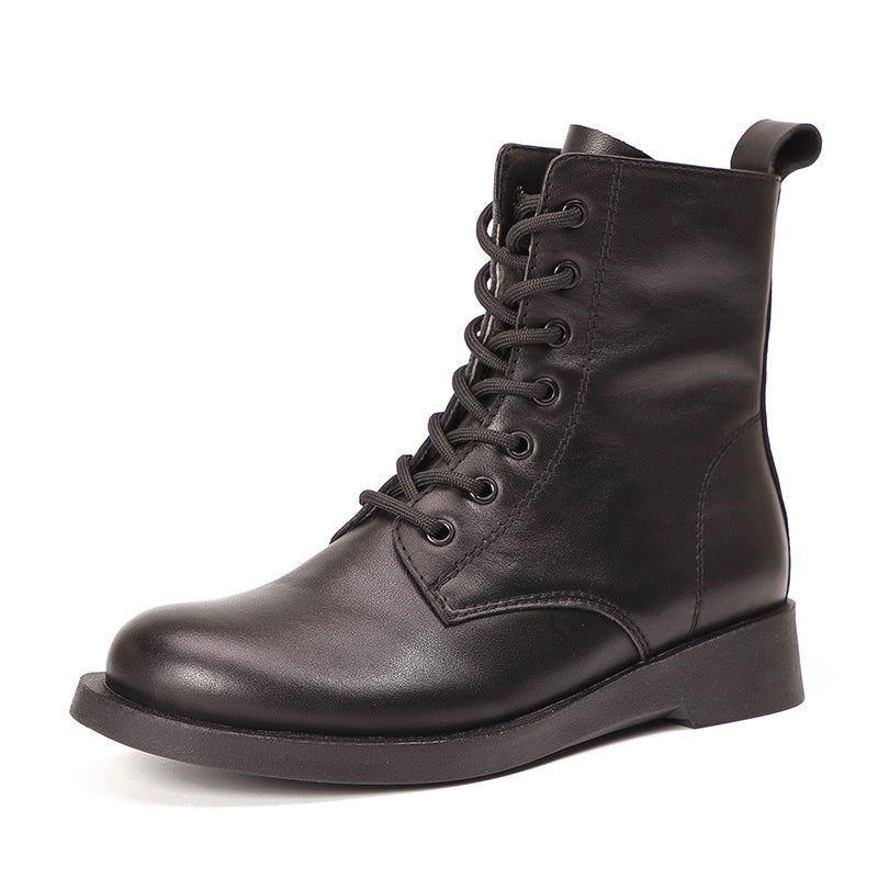 Winter Boots Handmade Genuine Leather Lace-Up Combat Boots Retro Boots Chunky Ankle Boots Black/Coffee