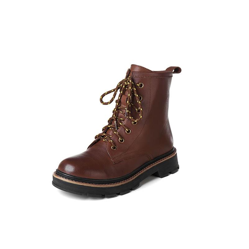 Women Leather Lace-Up Oxfords Round Toe Ankle Booties Black/Coffee