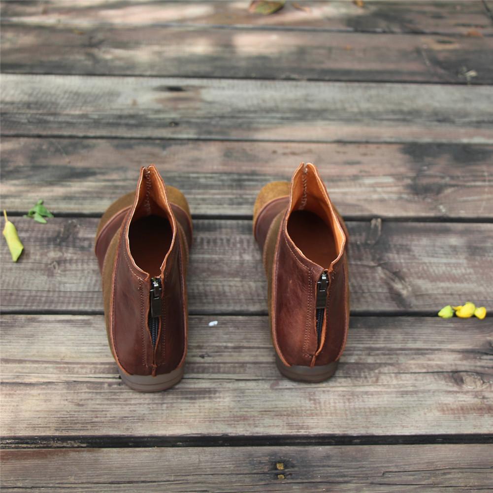 Women Handmade Leather Flats Loafers Boots Color Blocking Ankle Boots Original Design Coffee/Black