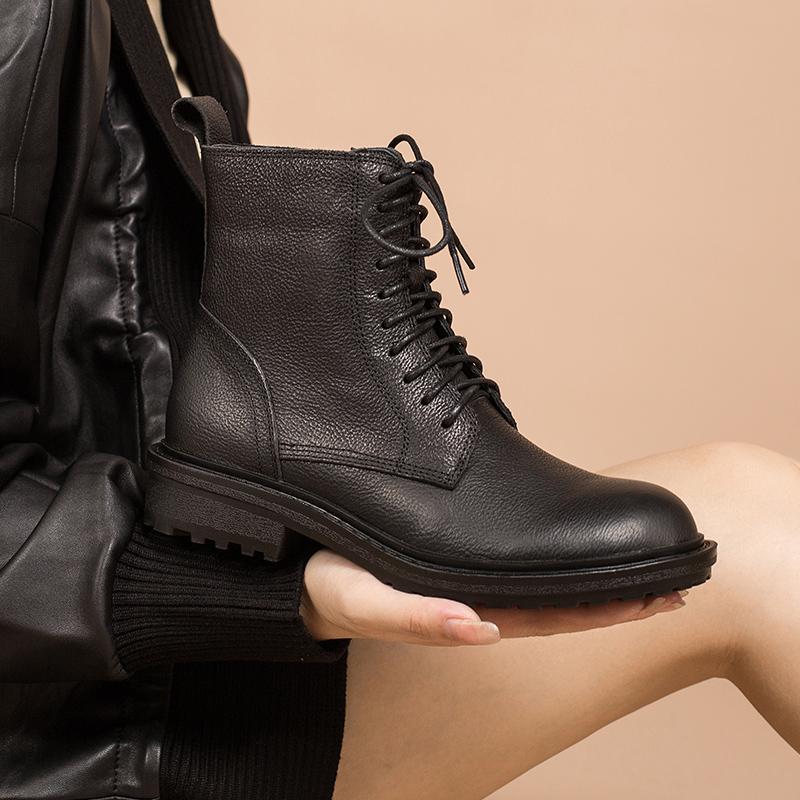 Retro Leather Combat Boots Designer Retro Chunky Riding Boots Side Zip Handmade Dark Yellow/Coffee/Black