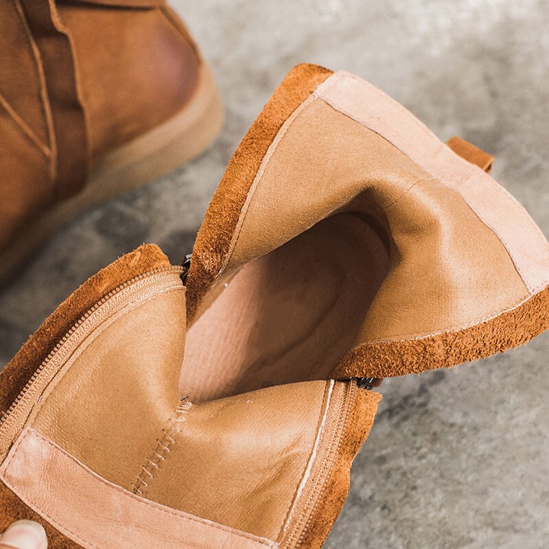 Waxing Leather Chelsea Boots Handmade British Boots Double Zip Fleece Lined Snow Boots