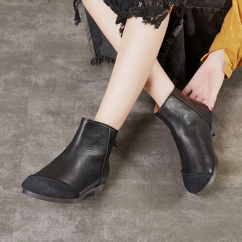 Women Handmade Soft Leather Flats Loafers Boots Color Blocking Ankle Boots Original Design Coffee/Black