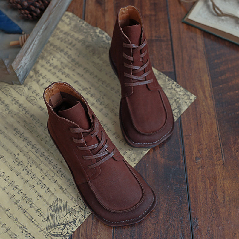 Women Handmade Genuine Leather Flat Ankle Boots Soft Designer Shoes