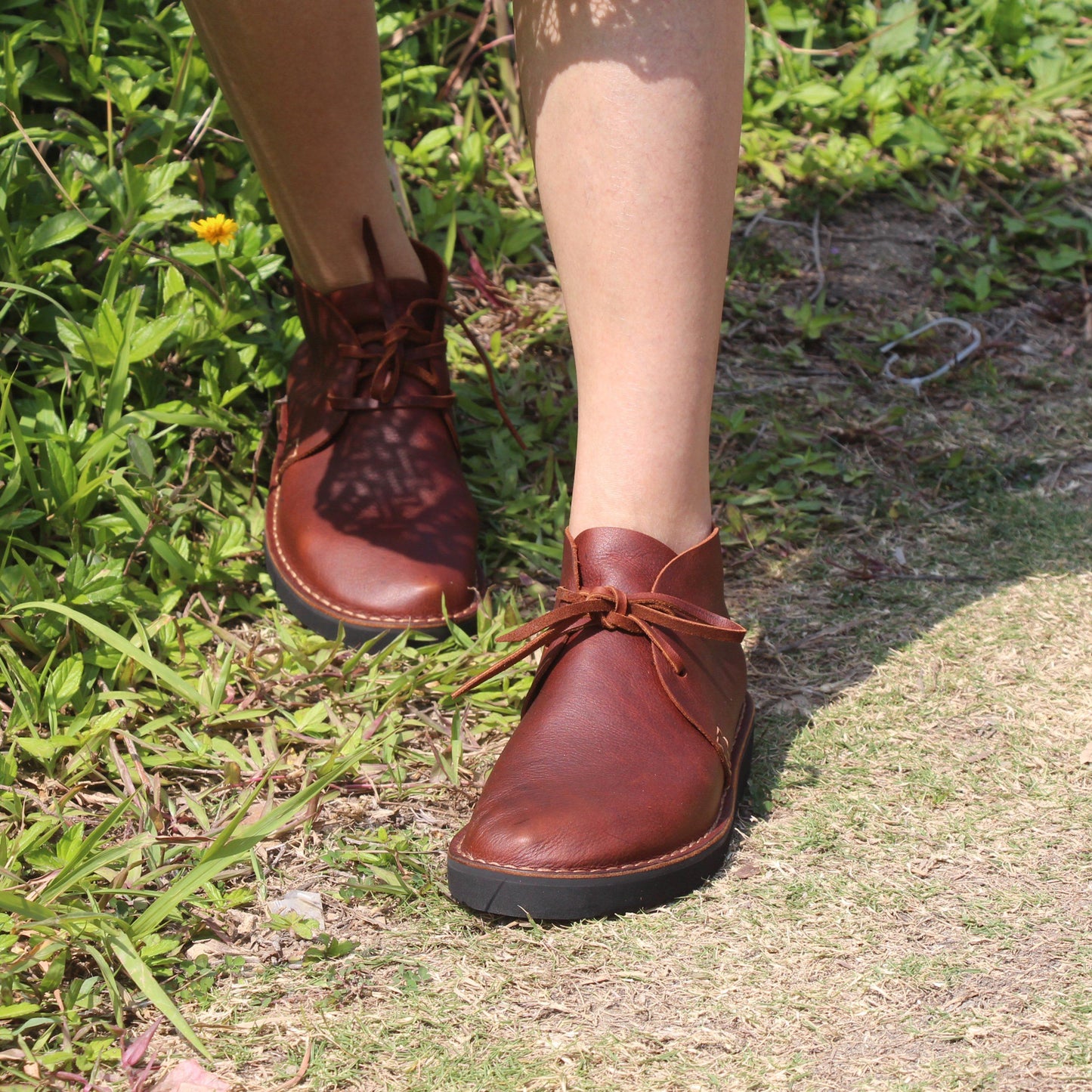 Middle English-Womens Handmade Full Grain Leather Flats Ankle Boots- Black/Brown