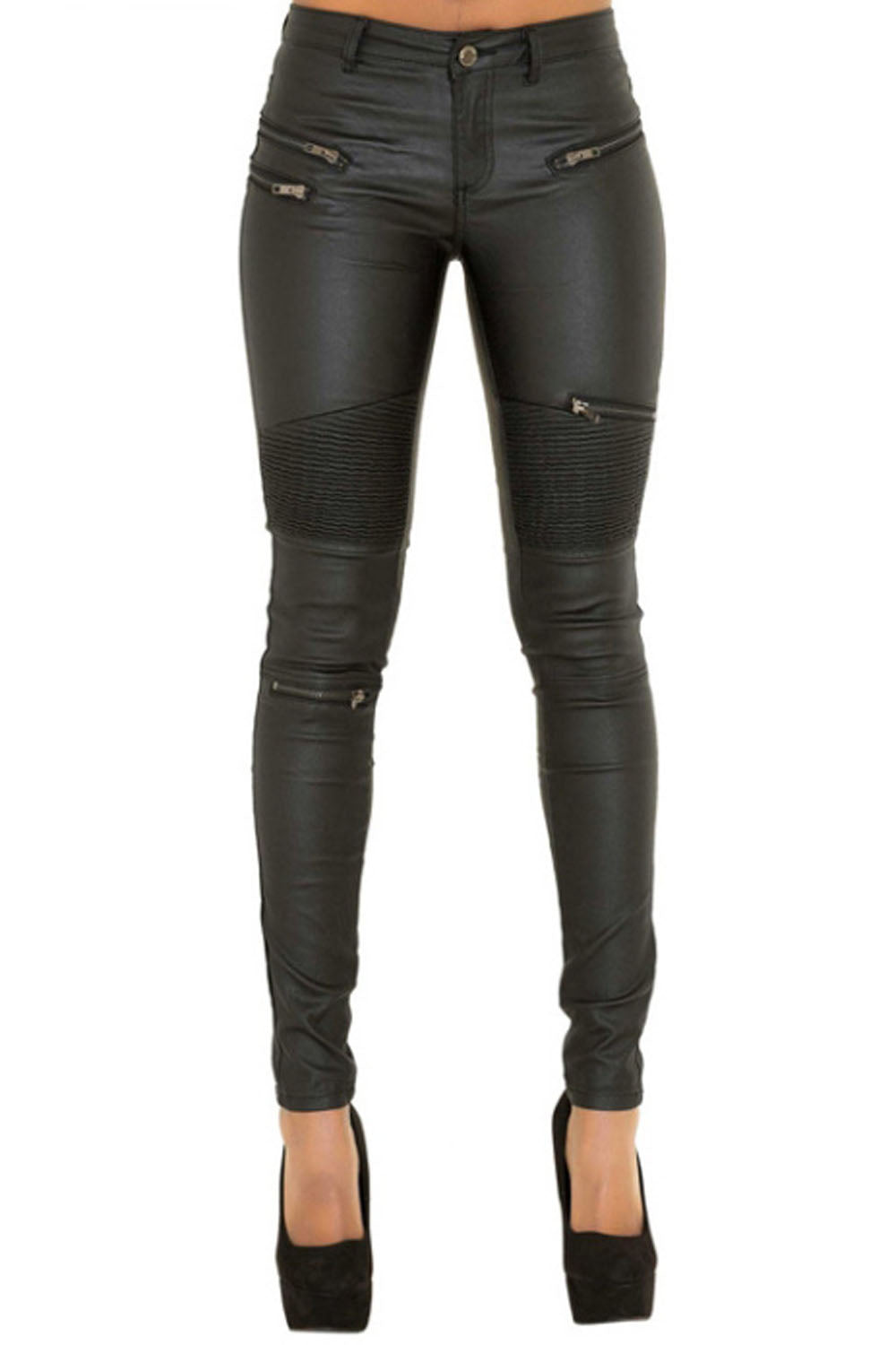Stitched Zipper Motorcycle Lether Pants