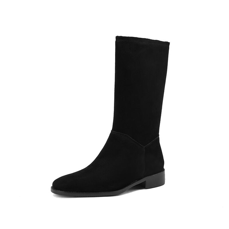 Womens Suede Leather Mid Calf Boots In Green/Black/Brown