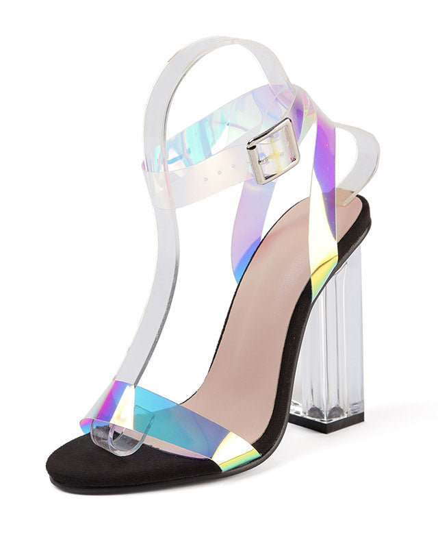 Colorful transparent high-heeled strapped sandals