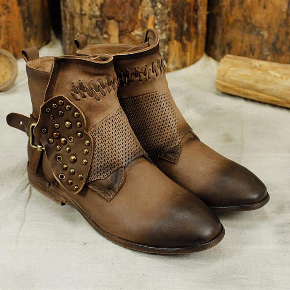 Women Booties Sheepskin Leather Short Ankle Boots For Women Low Heel Brown