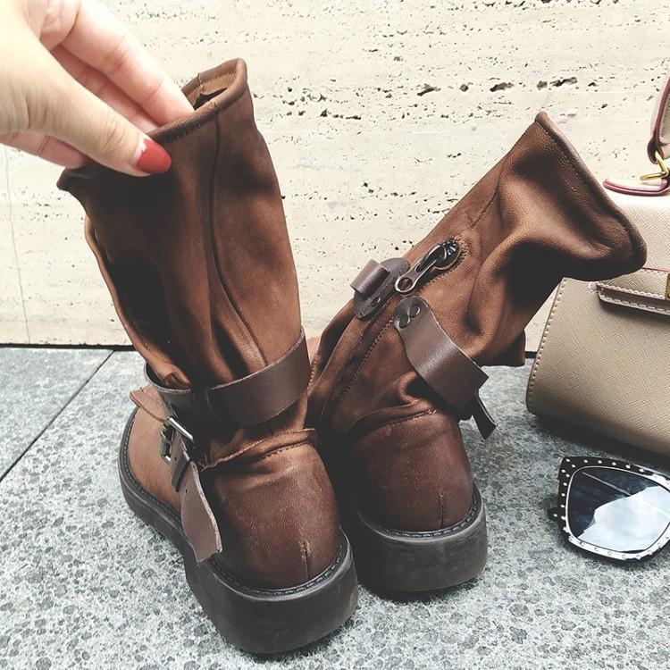 Women's Plus Size Adjustable Buckle Mid-Calf Motorcycle BootsFree Shipping