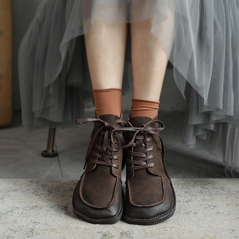 Women Handmade Genuine Leather Flat Ankle Boots Soft Designer Shoes