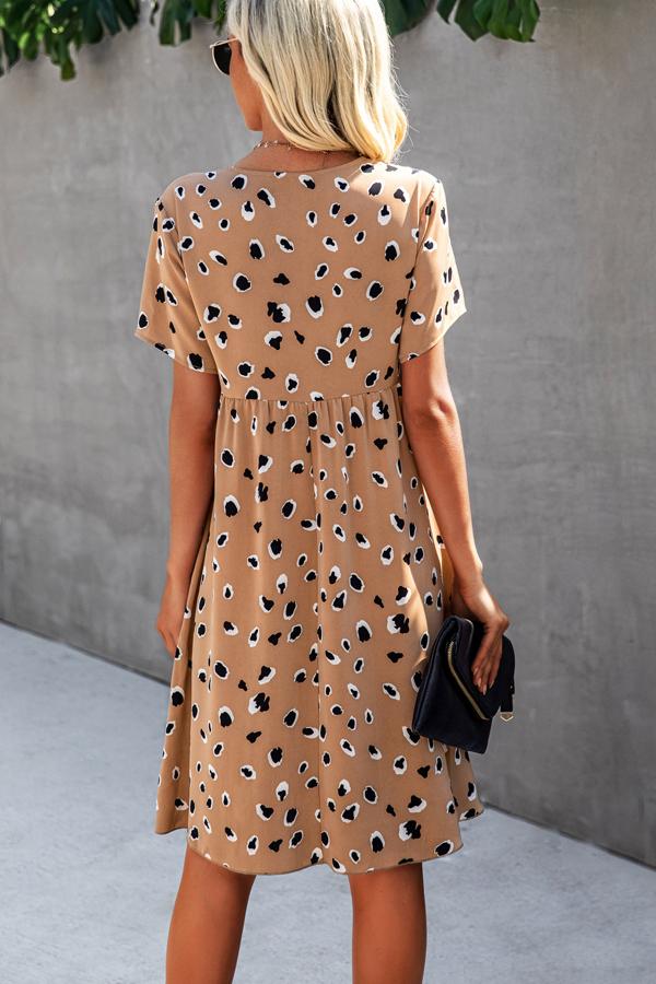V Neck Leopartd Print Fashion Short Dress