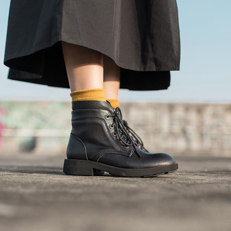 Waxing Sheepskin Leather Combat Boots Lace Up Boots Black/Coffee