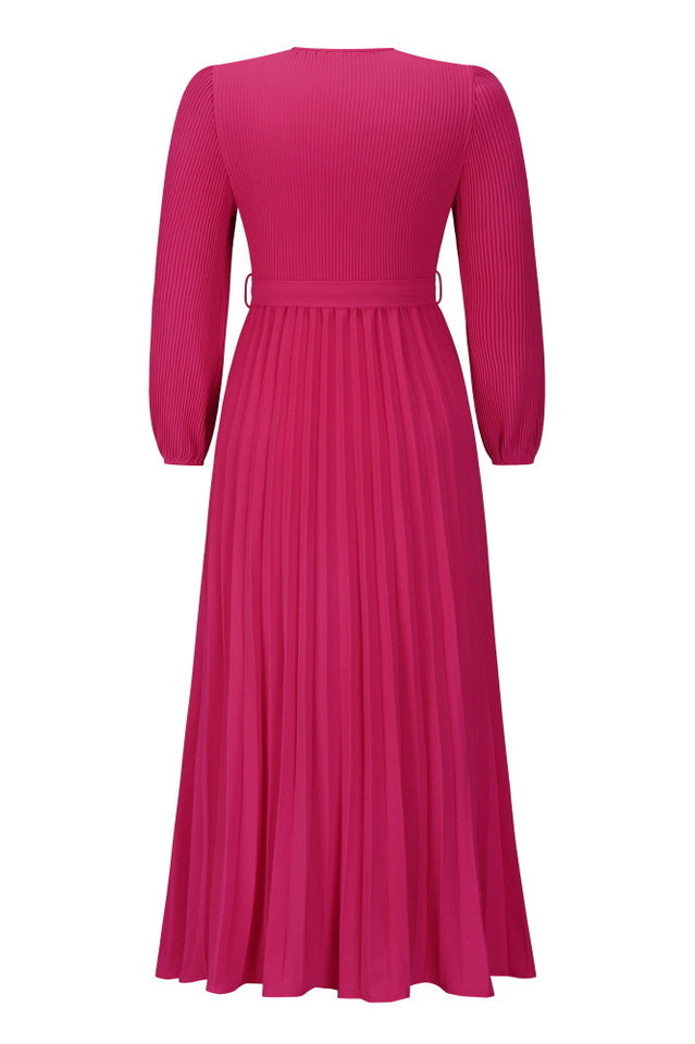 V Neck Swing Pleated Dress