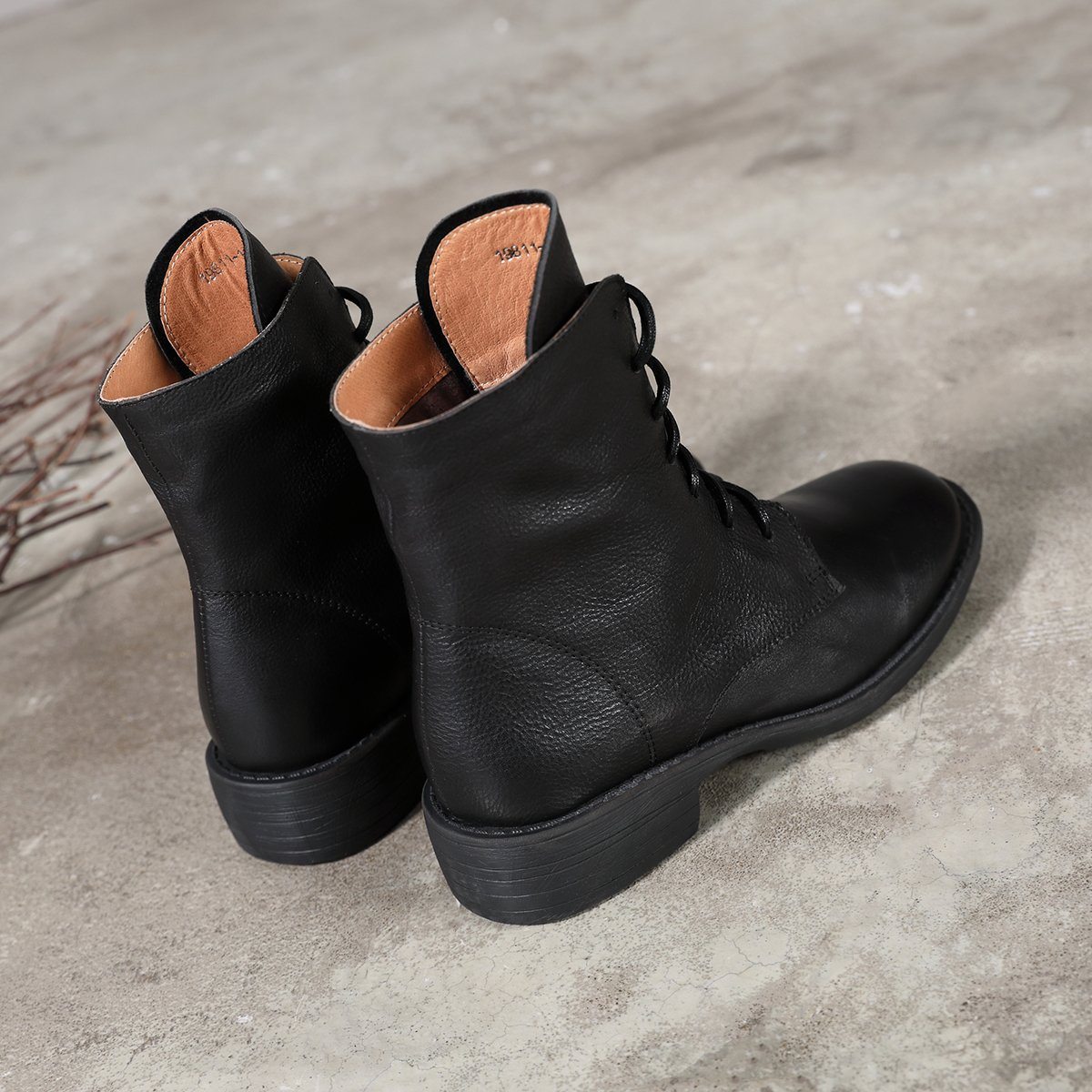 Winter Boots Handmade Genuine Leather Lace-Up Combat Boots Retro Boots Chunky Ankle Boots Black/Coffee