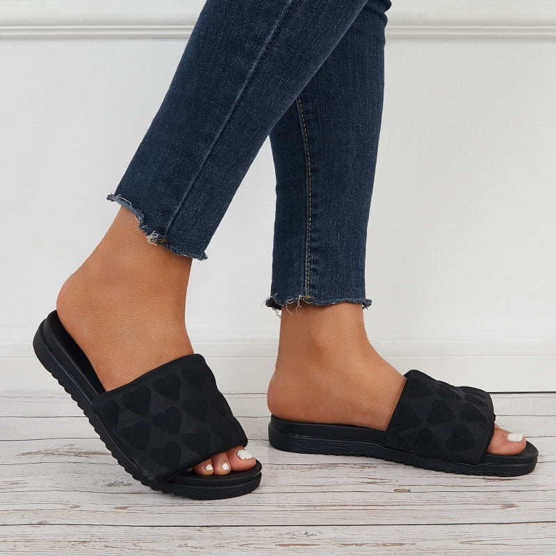 Summer Platform Slide Sandals Round Open Toe Flat Slippers