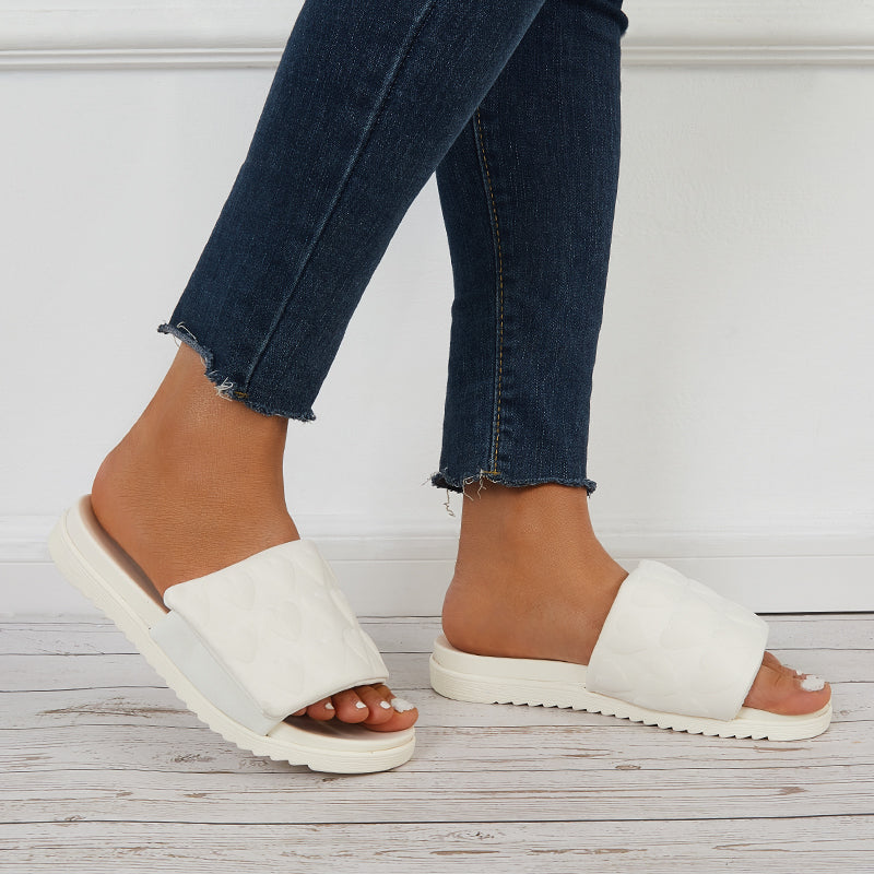 Summer Platform Slide Sandals Round Open Toe Flat Slippers