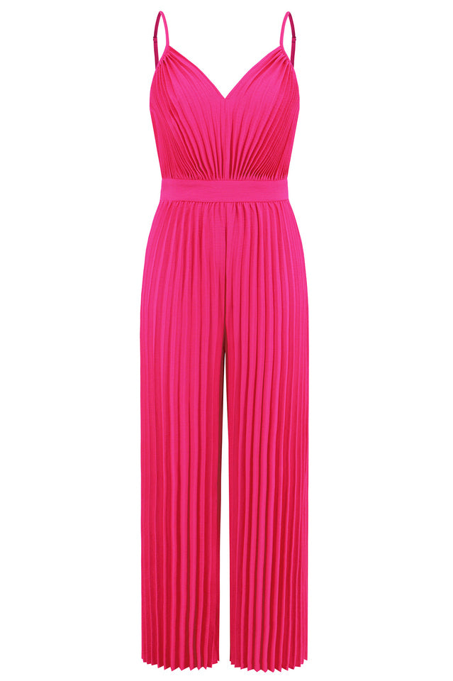 V Neck Pleated Jumpsuit