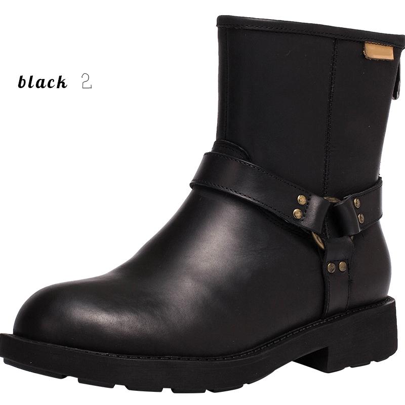 Waxing Leather Buckle Boots Handmade British Boots Fleece Lined Snow Boots Black/White/Coffee