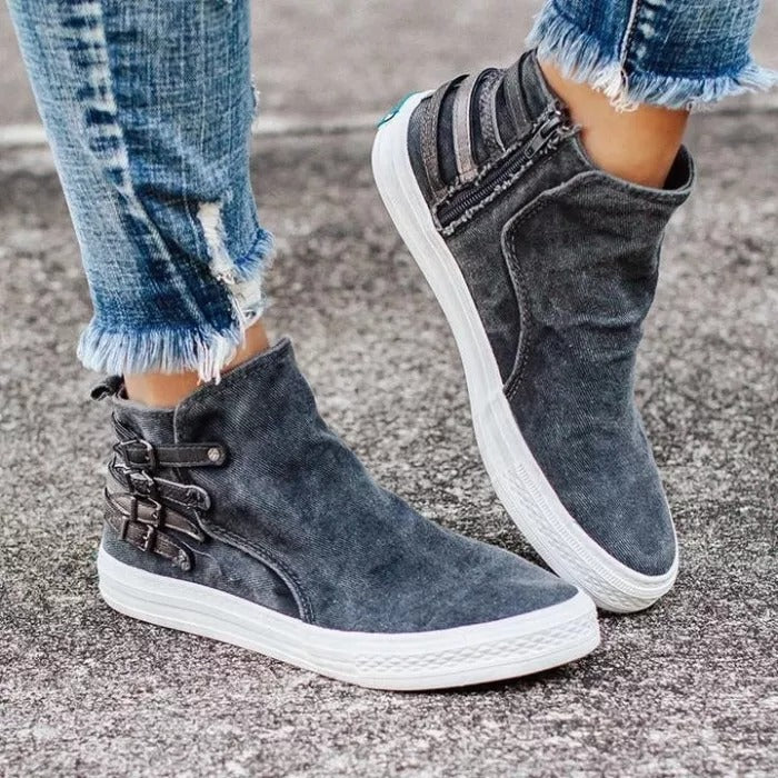 Women Zipper Buckle Flat Heel Sneakers Boots